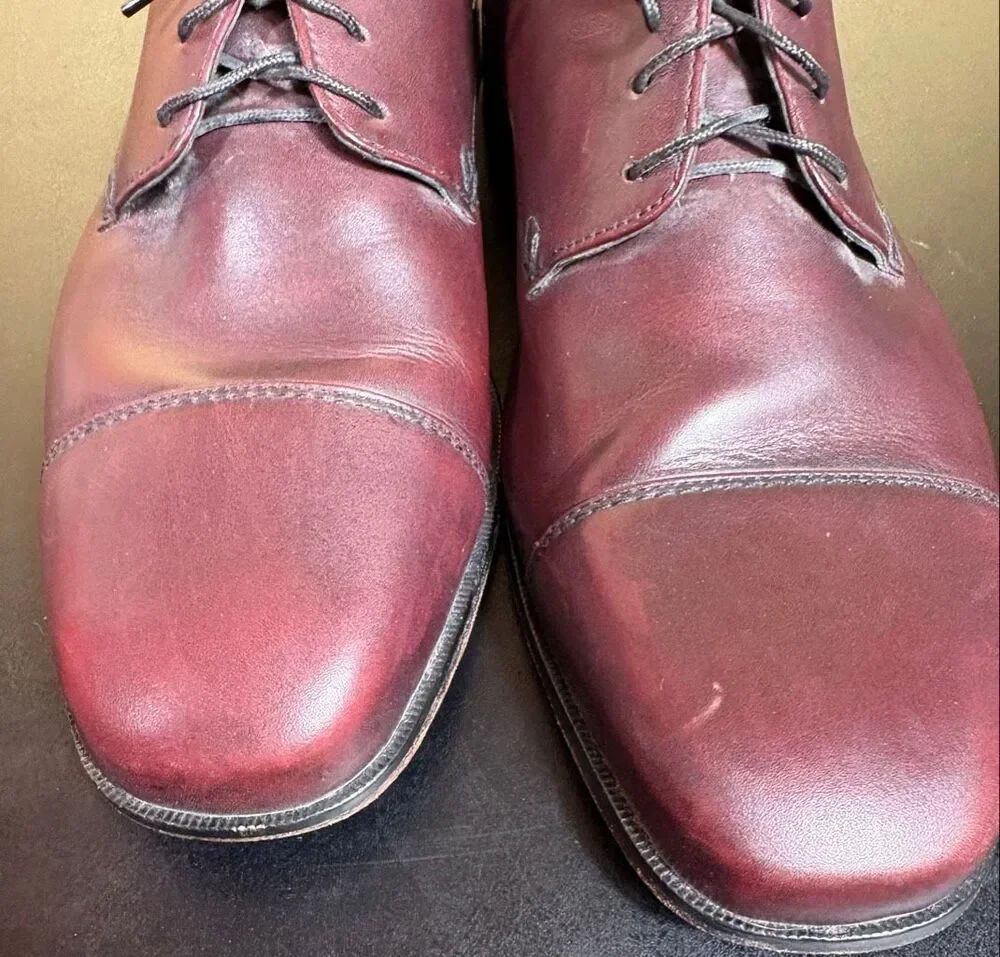 Florsheim Burgundy Leather Cap Toe Lace Up Blucher Size 12 D
